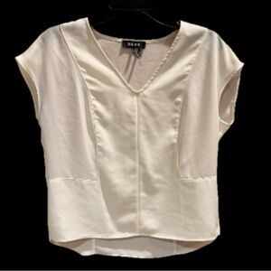 DKNY Ivory White V-Neck Cap Sleeve Blouse Size 2